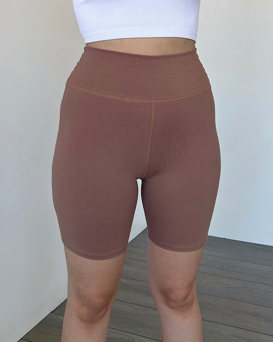 Mocha High Rise Biker Shorts