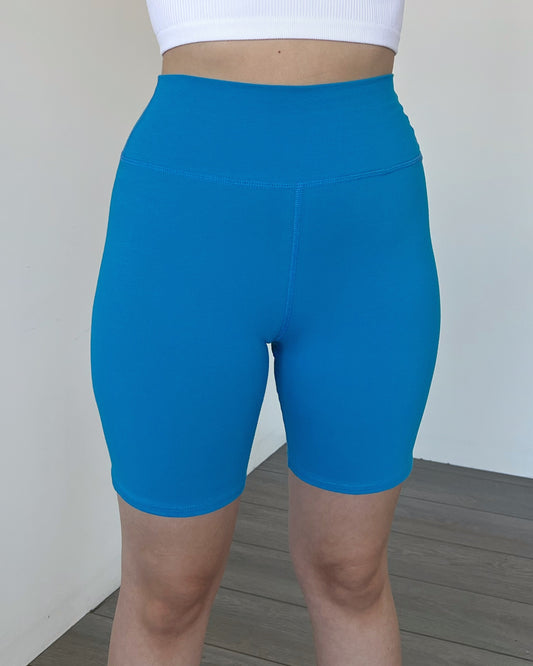 Azure Blue High Rise Biker Shorts