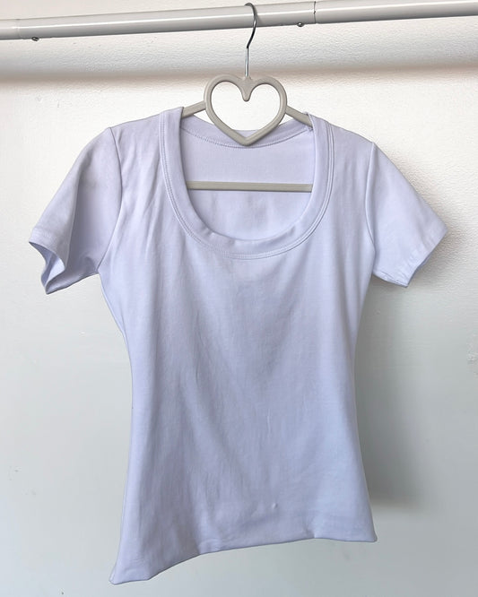 White (Round) Cotton Short Sleeve Top