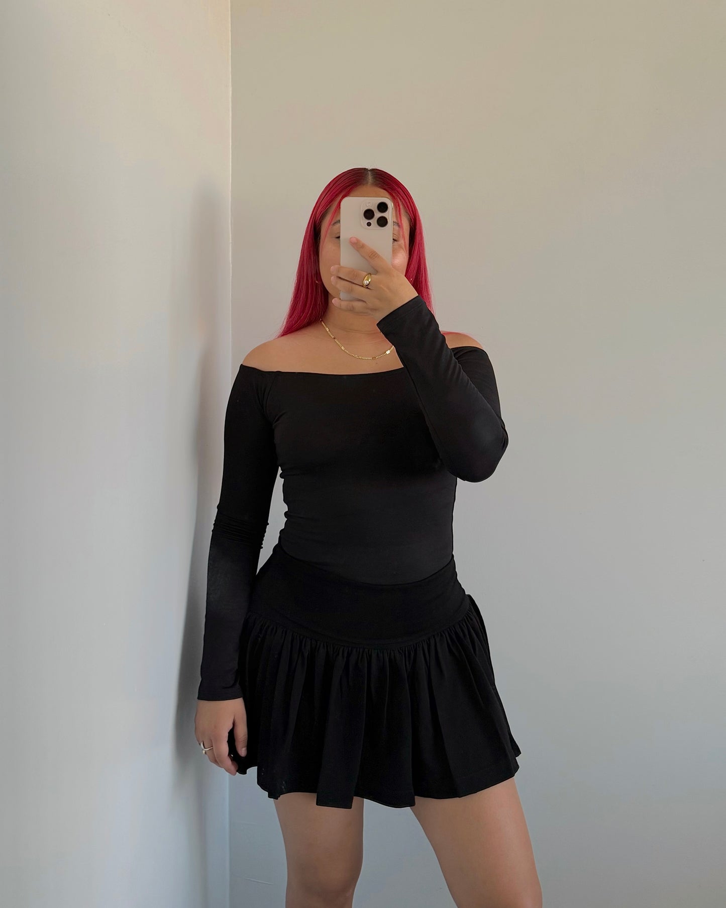 Black Fold Over Pleated Skort