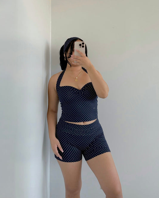 Navy Polka Dots Tie Scrunch Top (B-Soft)