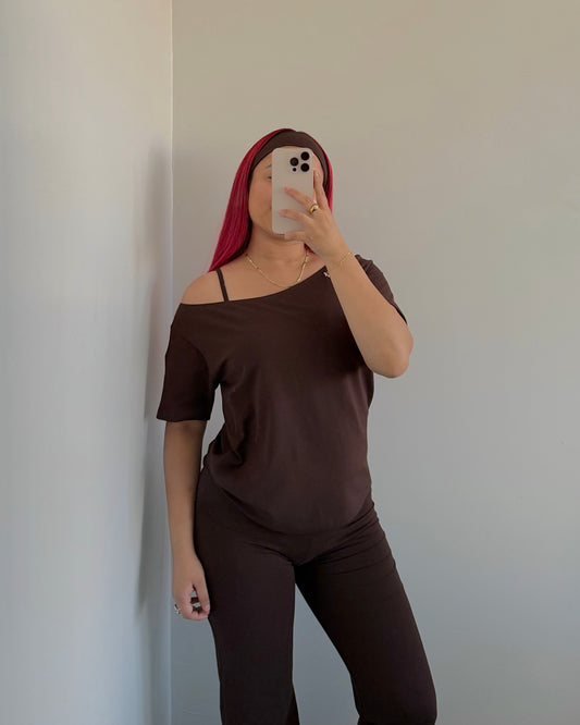 Brown Cotton Off The Shoulder Top