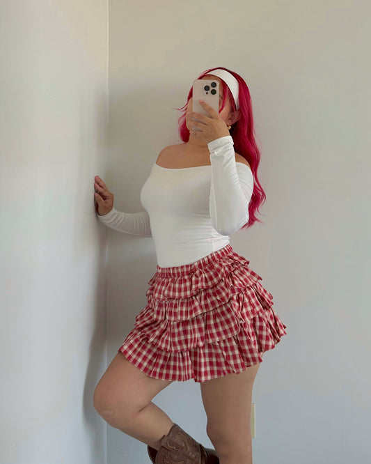 Red Plaid Frill Tiered Skort