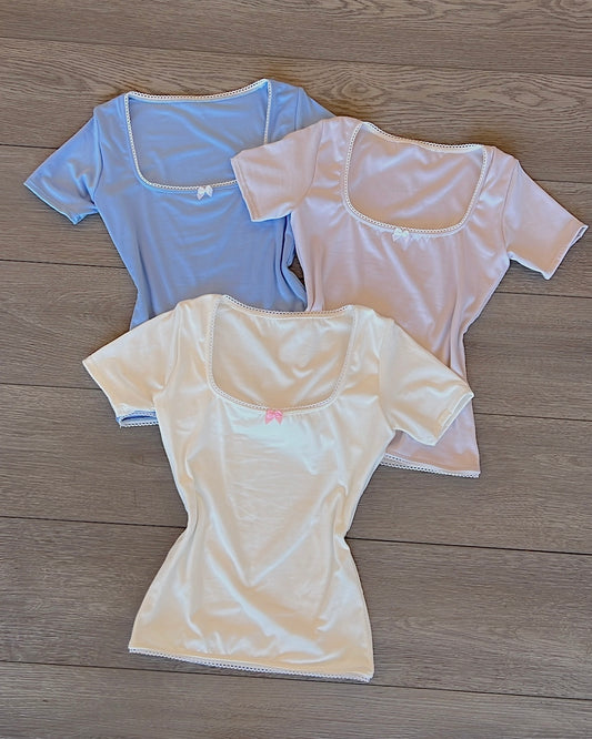 Baby Blue Bow (Lace Trim) B-Soft Short Sleeve Top