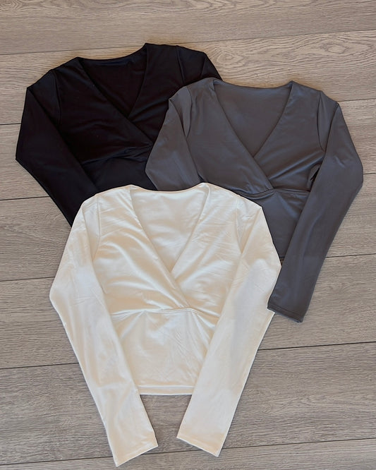 Ivory (V Neck) B-Soft Long Sleeve Top