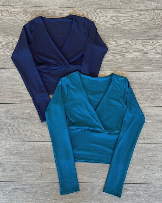 Navy (V Neck) B-Soft Long Sleeve Top