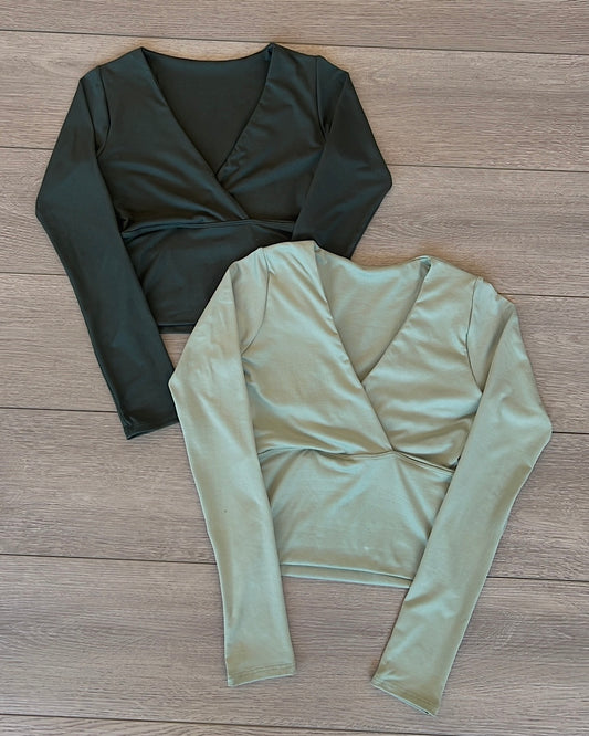 Forest Green (V Neck) B-Soft Long Sleeve Top