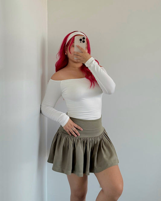 Olive Fold Over Pleated Skort