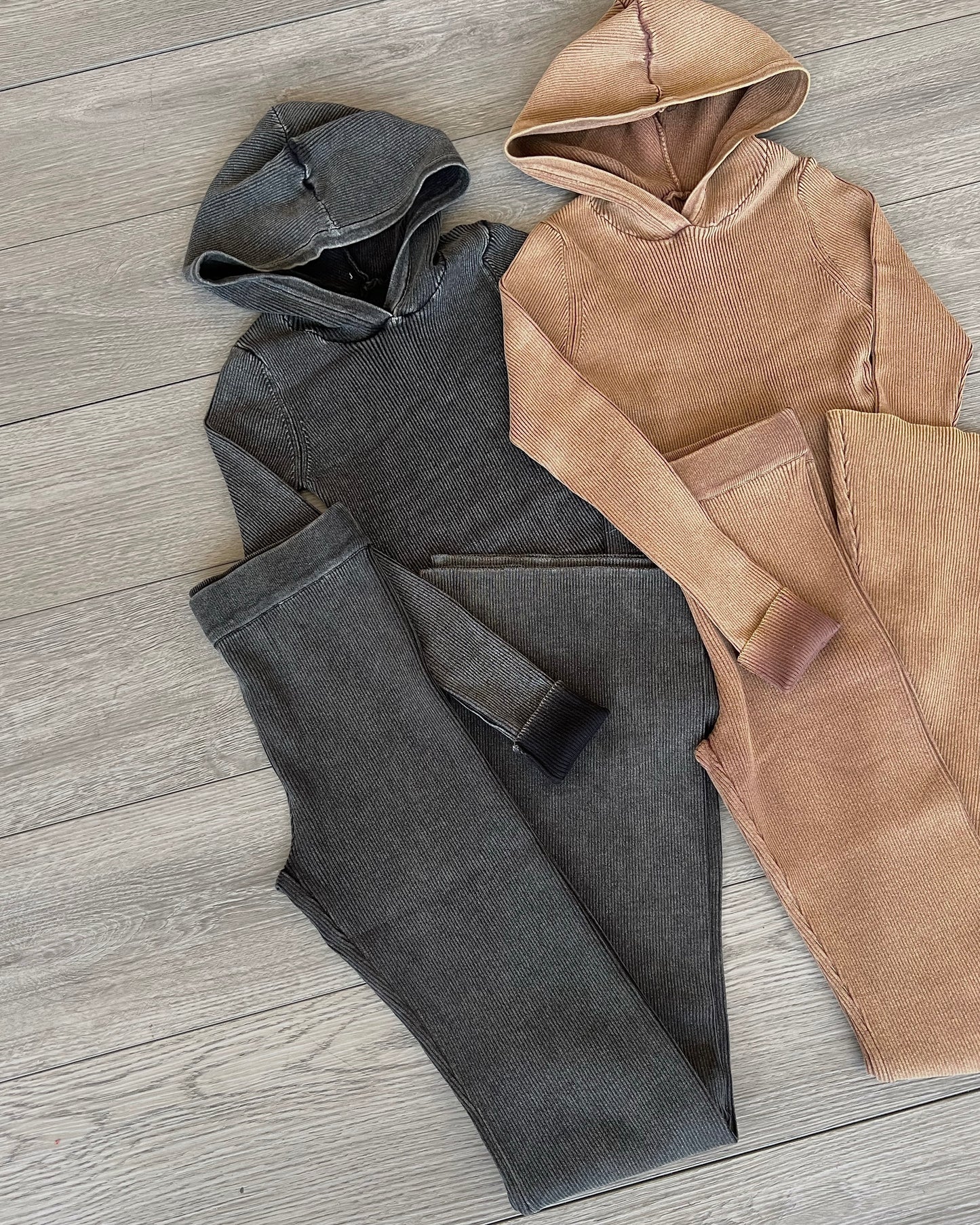 Black Wash Hoodie & Flare Pants Set