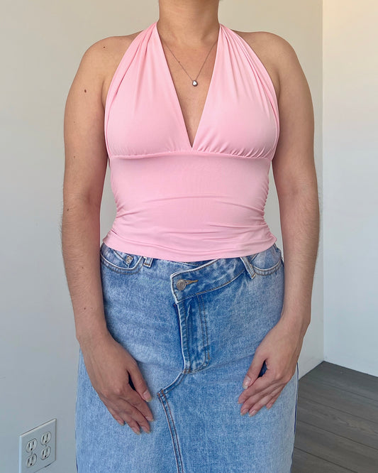 Baby Pink Plunge Halter Top