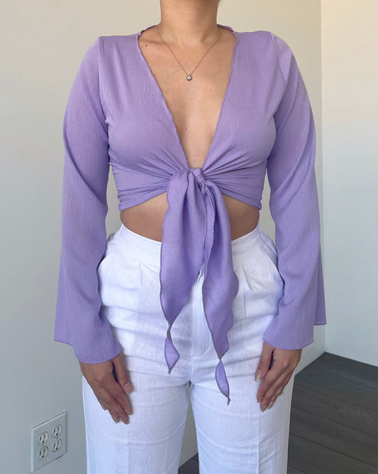 Lavender Tie Bell Sleeve Top