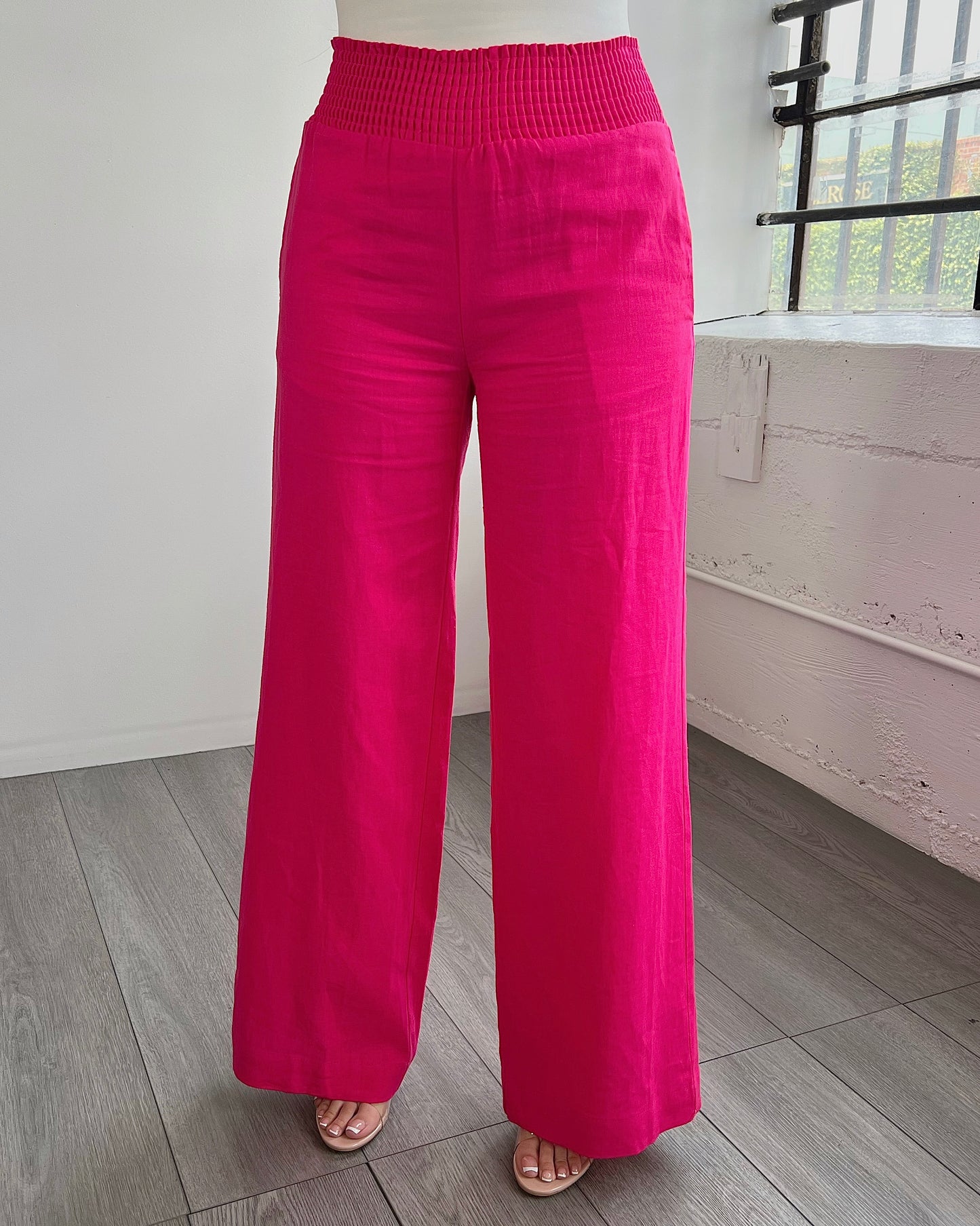 Fuchsia Linen Smocked Pants