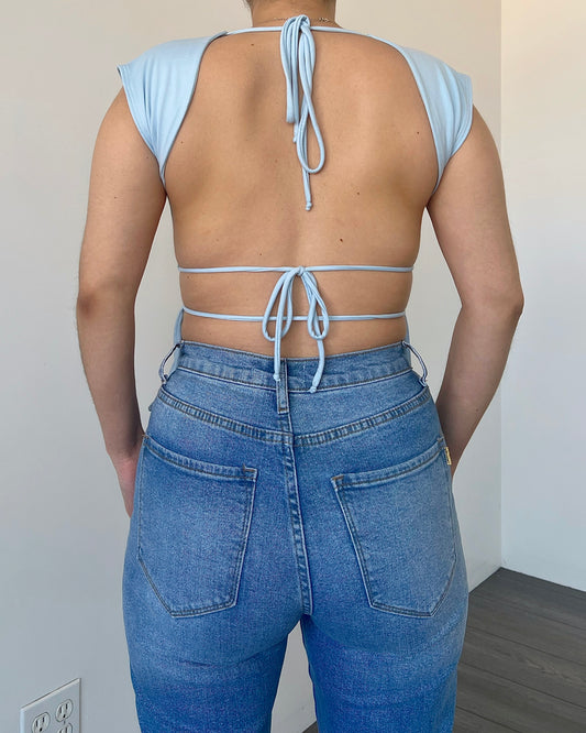 Sky Blue Boxy Drawstring Top (B-Soft)