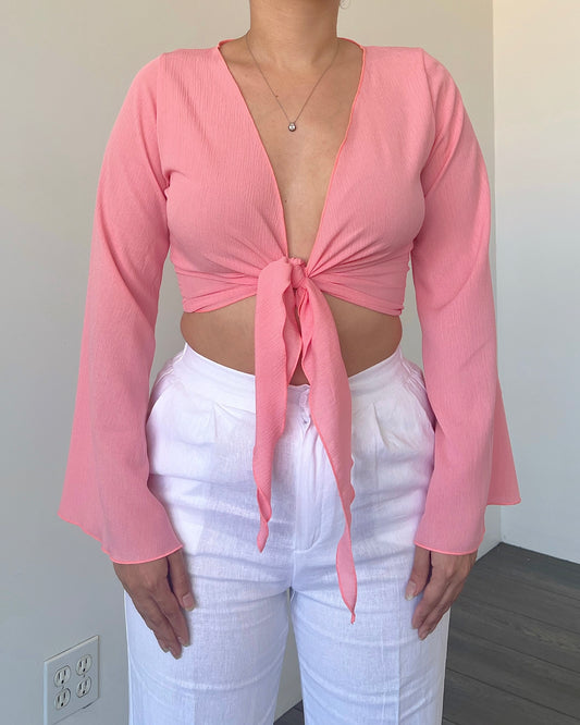 Pink Tie Bell Sleeve Top