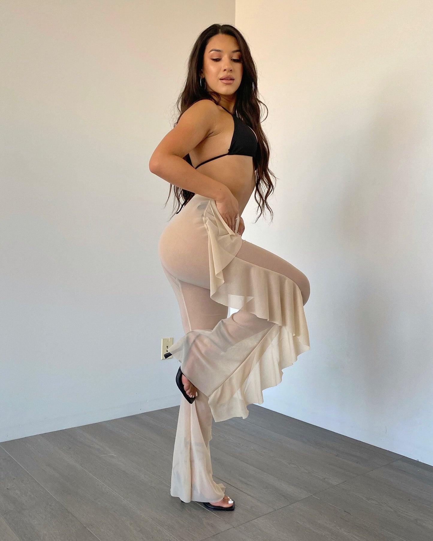 Ruffle Mesh Pants - Cream