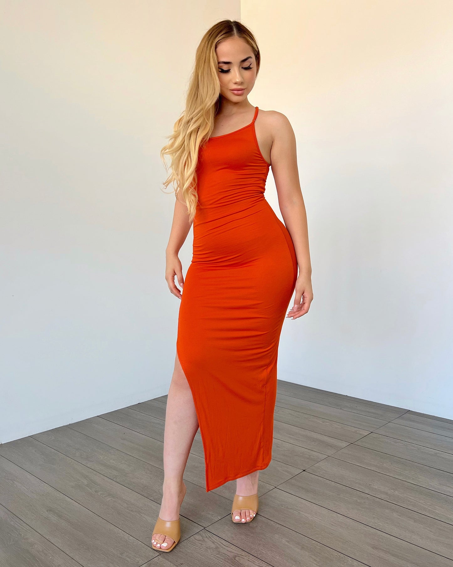 Orange One Shoulder Maxi Dress