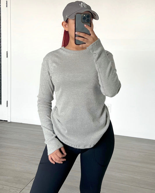 Heather Grey Ribbed Long Sleeve Top