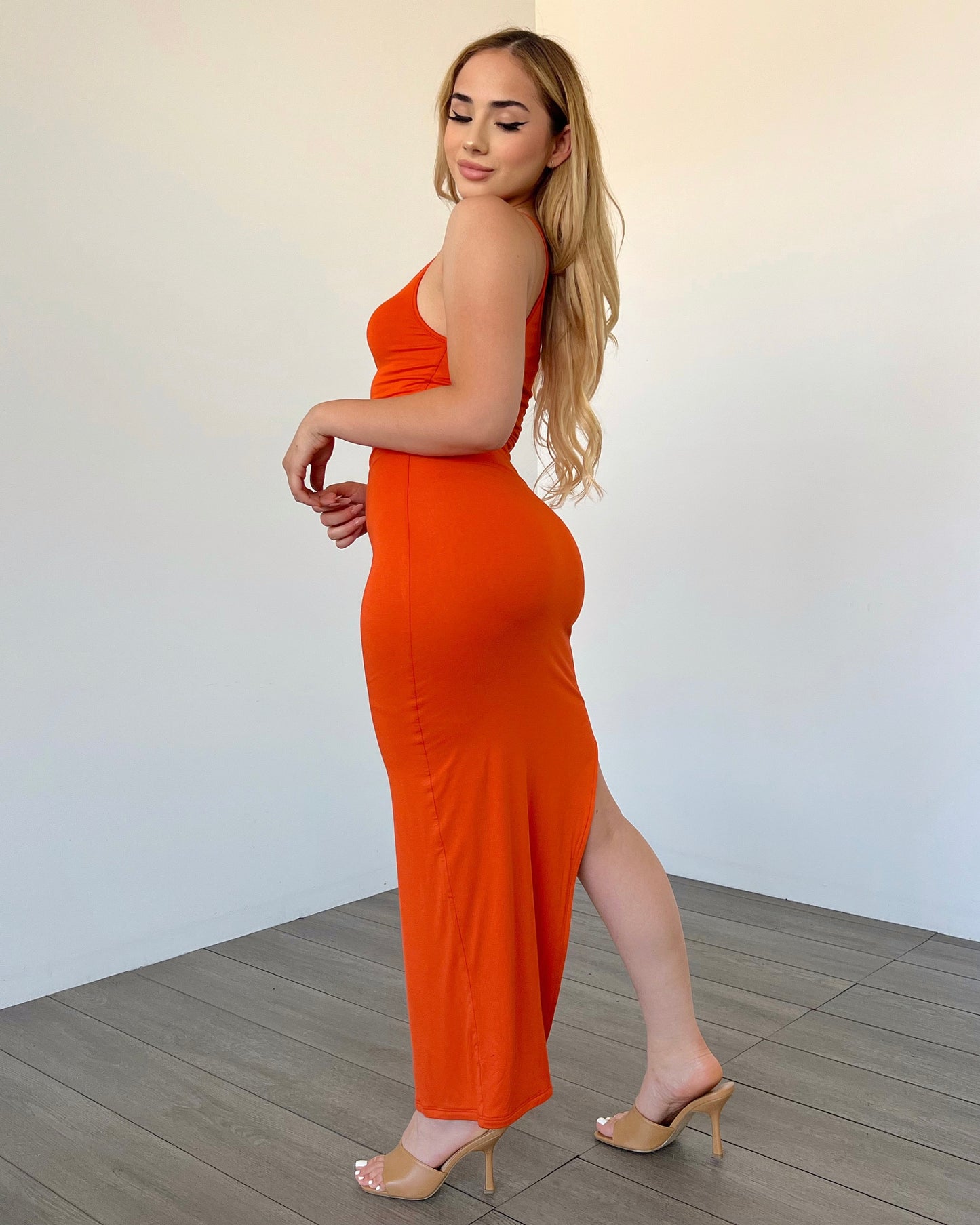 Orange One Shoulder Maxi Dress