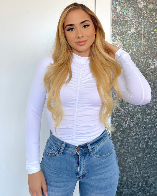 White Mock Ruched Bodysuit