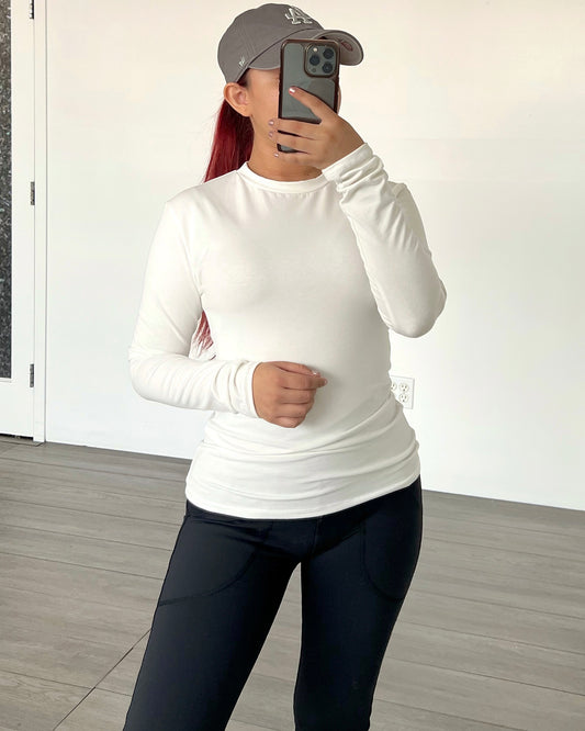 Ivory Cotton Long Sleeve Top