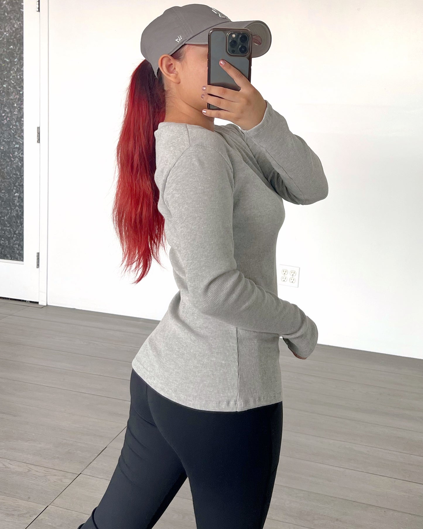 Heather Grey Ribbed Long Sleeve Top