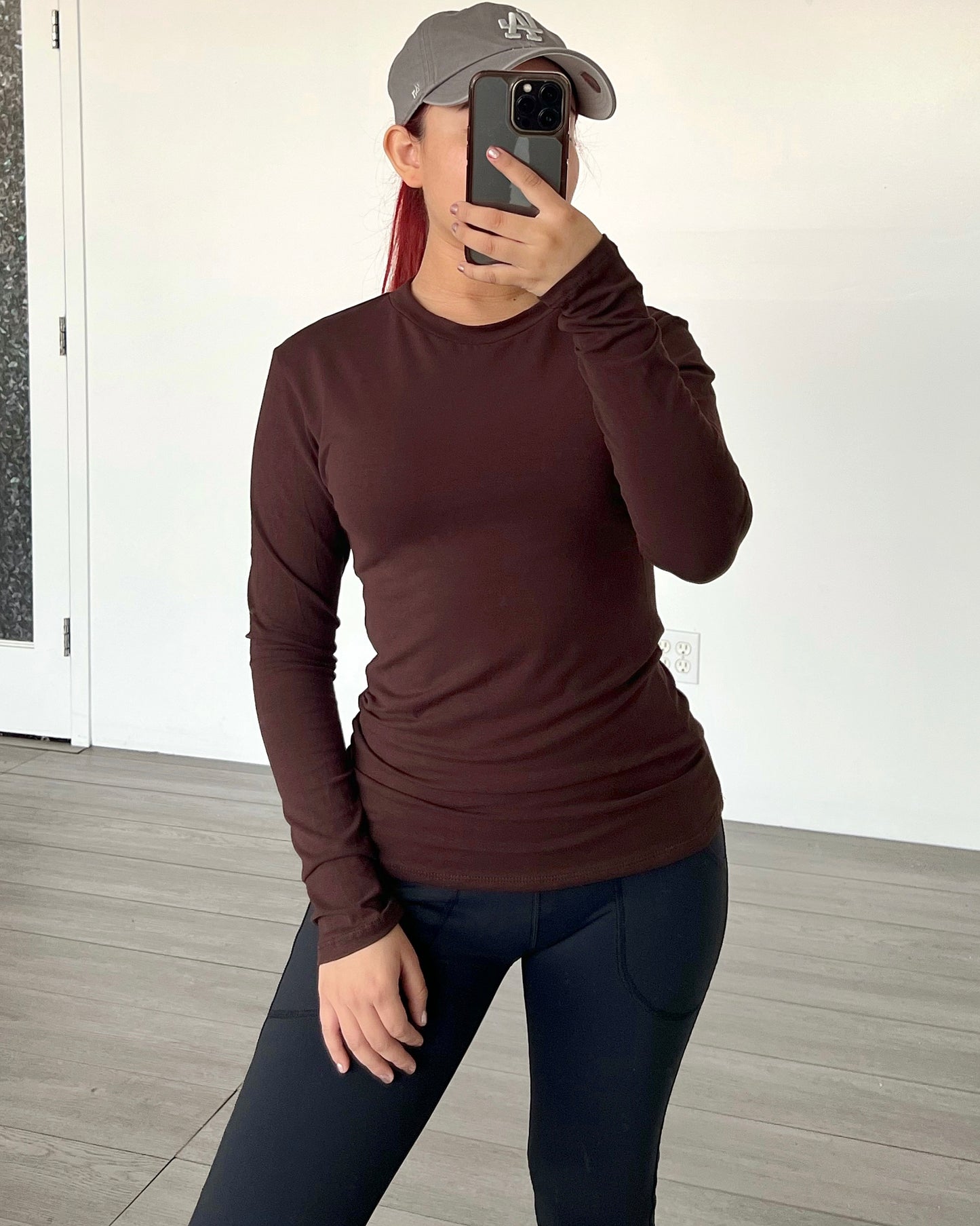 Brown Cotton Long Sleeve Top