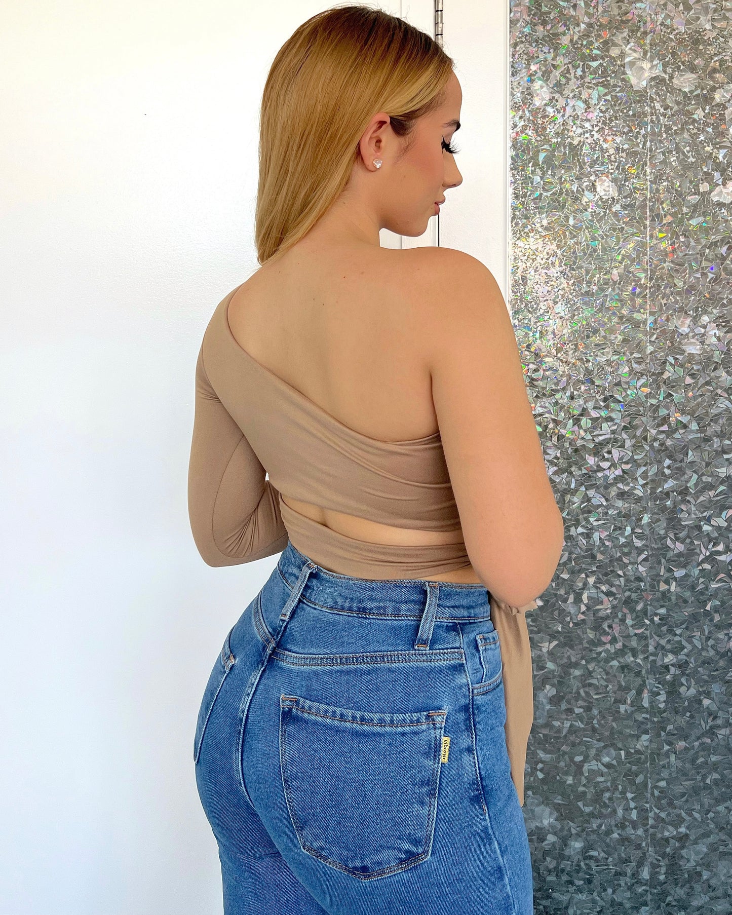 Nude One Shoulder Tie Top
